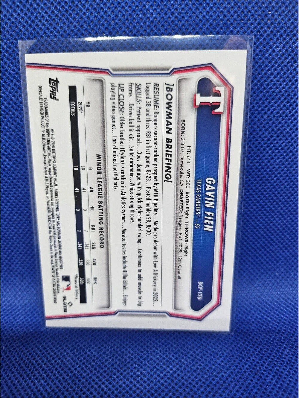 Gavin Fien [Lazer Refractor] #BCP-126 2026 Bowman Chrome Prospect